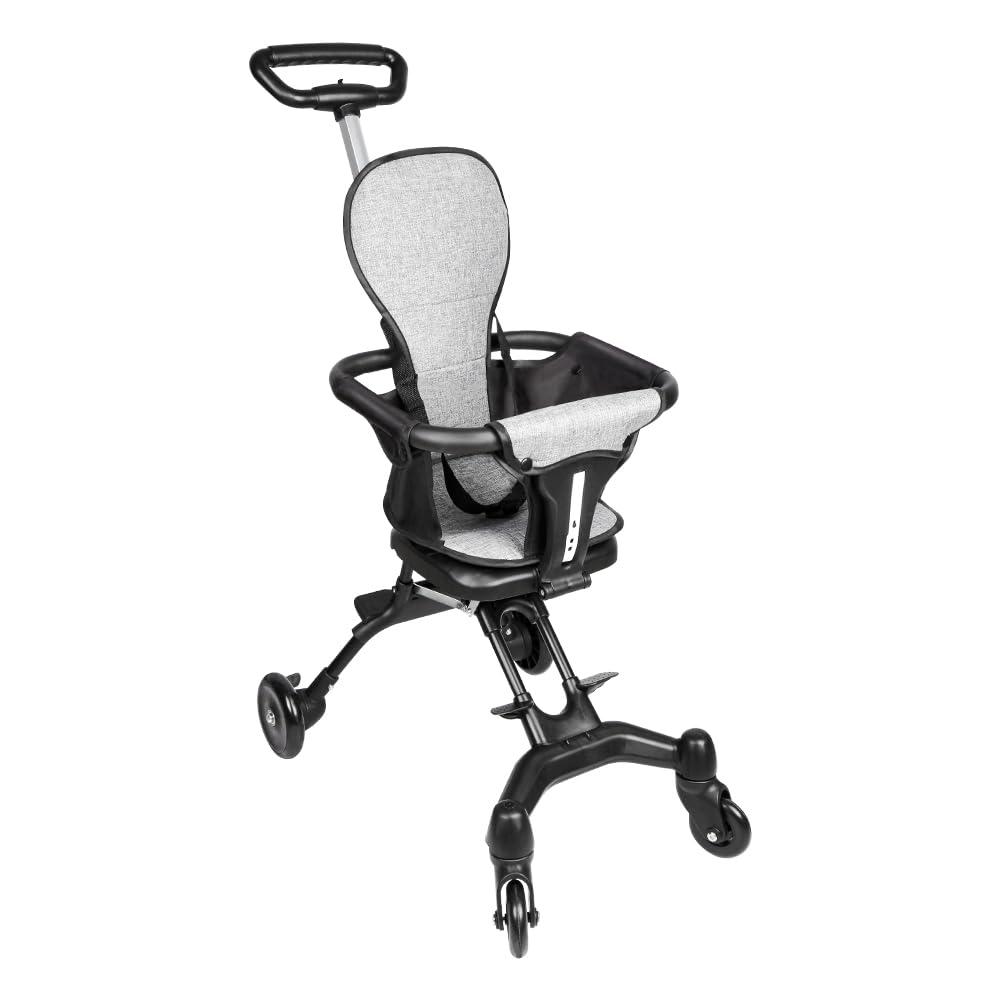 Poussette Compacte - Jusqu'à 25 kg, Inclinable, Pliable avec Porte-Gobelet, Habillage Pluie, Capote Pare-Soleil (UPF 50+) et Panier Course XL-30 * 55 * 86,5 cm - Gris + Noir