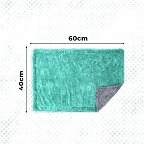 Image of Microfiber Car Cleaning Cloth, 1200 GSM, Large 60x40 Cm Ultra Soft, Super Water Absorbent, Lint Free Twisted Loop Towel for Car, Bike, Household, Drying & Detailing (Green & Grey)