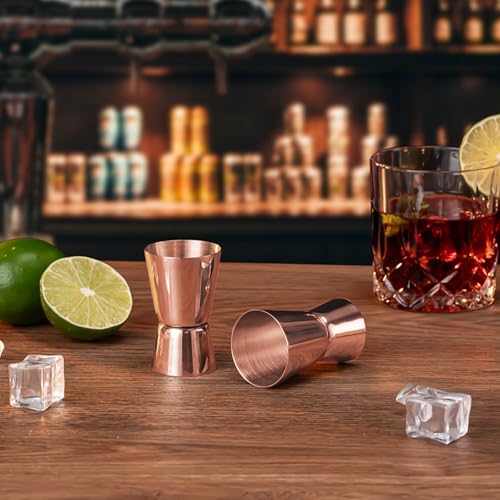 Image of Briout Double Cocktail Jigger Set - 2 Pcs Japanese Premium 304 Food Grade Stainless Steel, 1 OZ 1 /2 OZ, Flat Edge Rose Gold