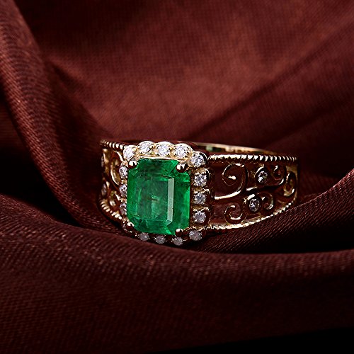 Solid 14K Rose Yellow Gold Natural Emerald Rings Engagement Wedding Diamond Band for Women Promotion4
