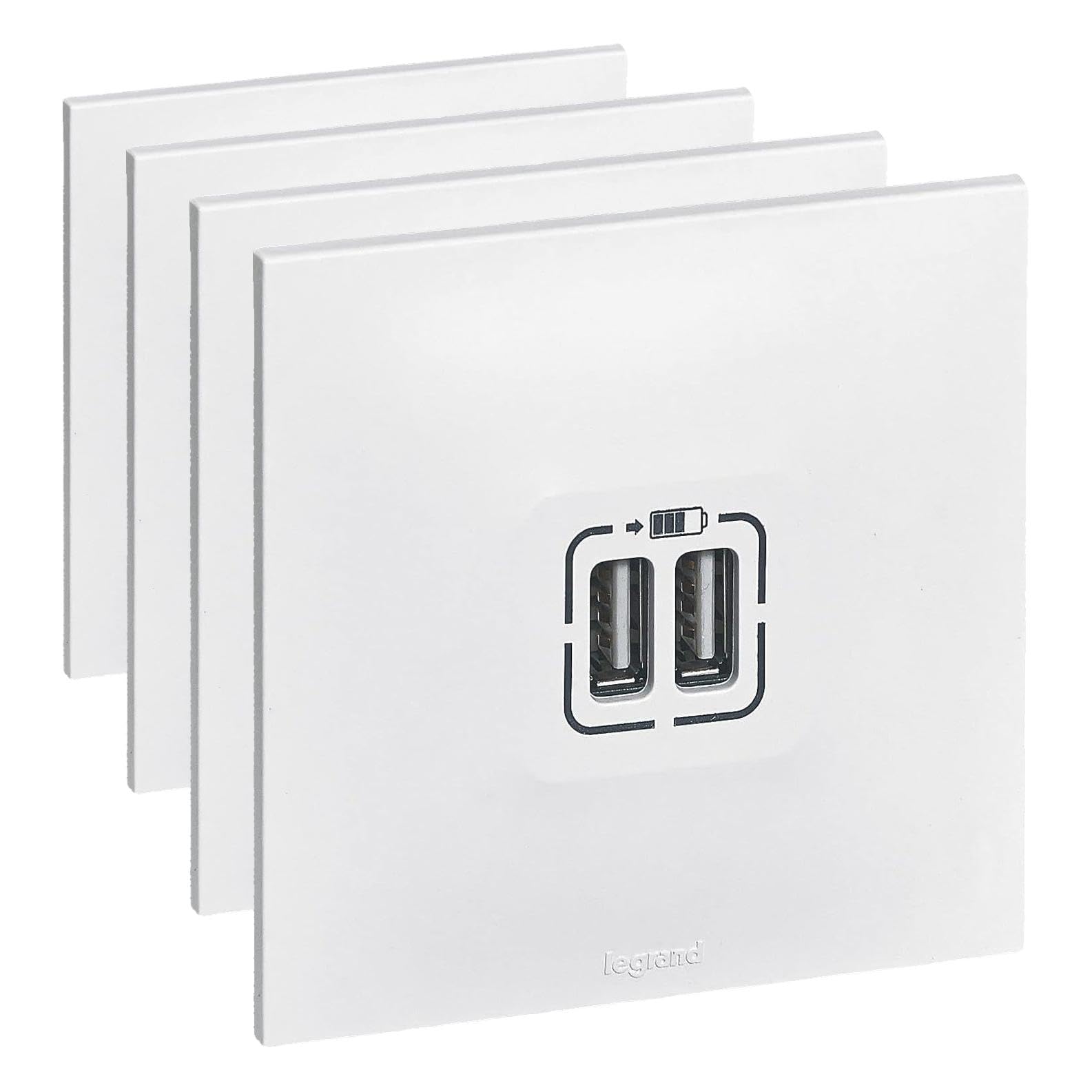 LEGRAND - Prise Double Chargeur USB-A 3A/15W Neptune - Possibilité de Repiquage sur Prise 2P+T - Blanc (Lot de 4)