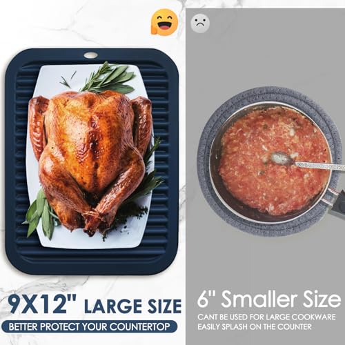 Image of Silicone Mats for Kitchen Counter, 9x12'' Trivets for Hot Pots and Pans, Navy Blue Silicone Trivets for Hot Dishes, Protect Table Quartz Countertops