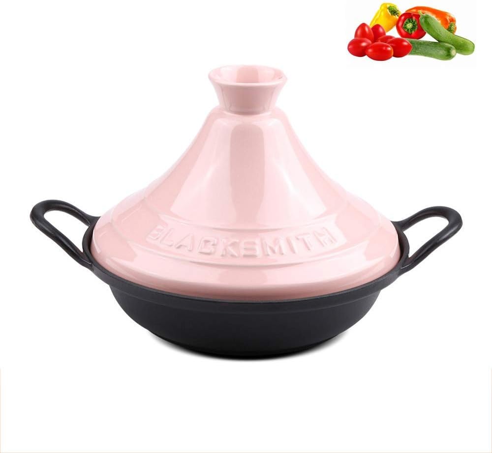Tagine Pot, Enameled Cast Iron Pot, Japanese Home Braised Ceramic Casserole, for Different Cooking Styles and Temperature Settings Oven/Pink