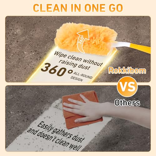 Image of Duster Refill Kit Compatible with Swiffer Duster, 50 Count | Disposable, 360 Heavy Duty Microfiber Refills, Short Handle, Multi-Surface, For Cleaning Furniture Blinds Ceiling Fan