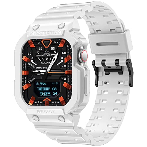 amBand Compatible for Apple Watch Bands 45mm 44mm 42mm, Apple Watch Band for 45mm iWatch Series 7/6/5/4/3/2/1 Sport Protective Bumper Case Strap Replacement for Active Style Men and Women, White