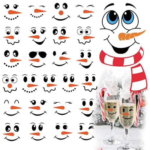 26 PCS Snowman Face Stickers for Crafts Christmas Vinyl Snowman Face Decals for Ornaments Glass Water Bottles Cup Window Wall Christmas Decorations (26Pcs Snowmen Faces)