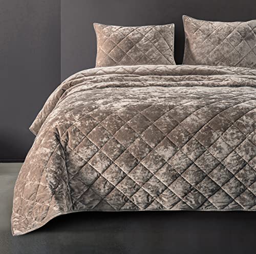 Shalala Lightweight Summer Quilt,King Bedding Quilt Sets,Velvet Comforter,Luxury Coverlet Diamond Quilting Bedspread With Soft Brushed Microfiber Back For All Season(Light Brown,King Size) #TOP1