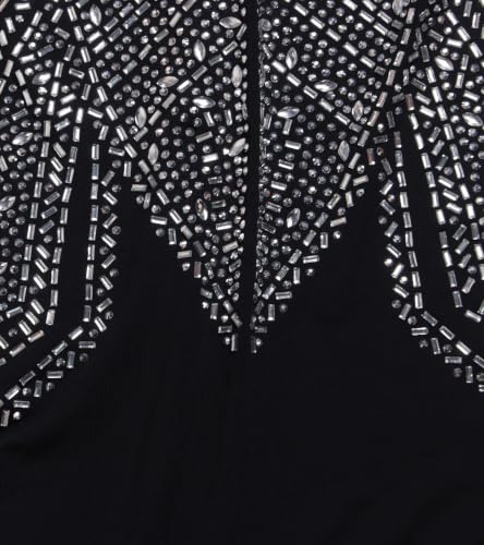 Image of PORRCEY Women's Sexy Rhinestone Lace Sheer Mesh Formal Evening Dress