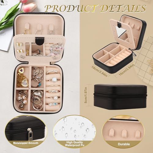 WALLFID Bow-Tied Geschenkdoos, sieradenkistje, cadeau voor dames, verjaardag, cadeaus voor dames, reissieradenkistje, zwart met spiegel, voor horloges, rozetten, oorbellen, halskettingen (H) - Afbeelding 5