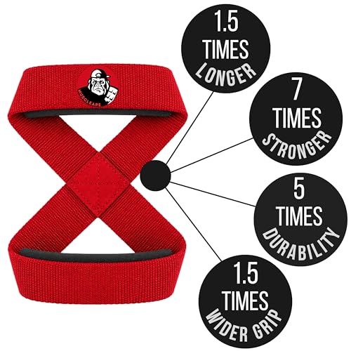 Image of Muscleape Weight Lifting Straps with Padded Wrist Support for Men & Women, Deadlift Straps for Gym, Grip Support Straps for Weightlifting, Pull Ups,Rows & Strength Training. (8 Red)