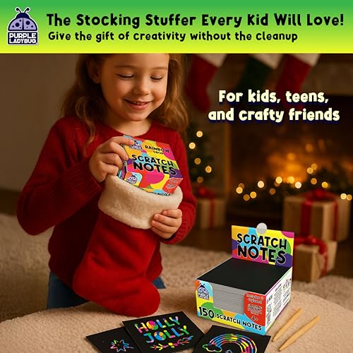purple ladybug 150 rainbow scratch art mini notes - stocking stuffers for kids girls amp teens gift arts and craft supplies christmas crafts activity kit birthday party classroom school supplies