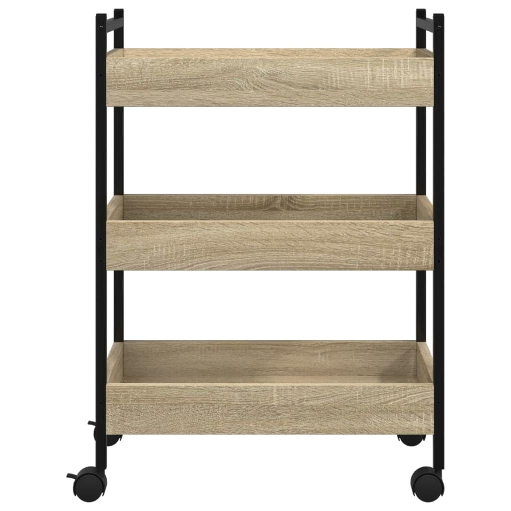 vidaXL Carrito de Cocina, Carro con Niveles de Almacenaje, Carrito de Servicio, Carro para Salón Baño Cocina, Madera de Ingeniería Roble Sonoma