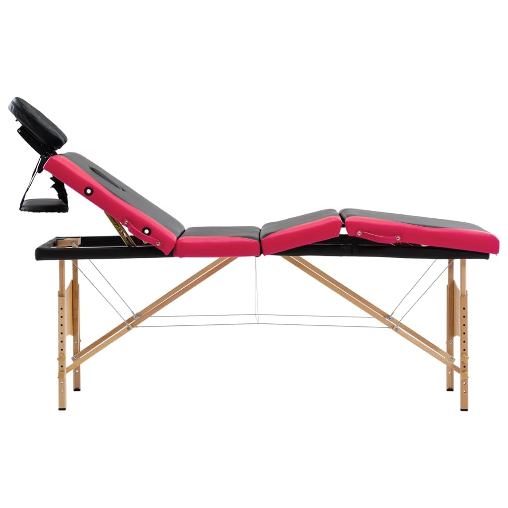 aphrophina Convenient Foldable Massage Table, 4 Adjustable Zones, Durable Faux Leather, Black and Pink