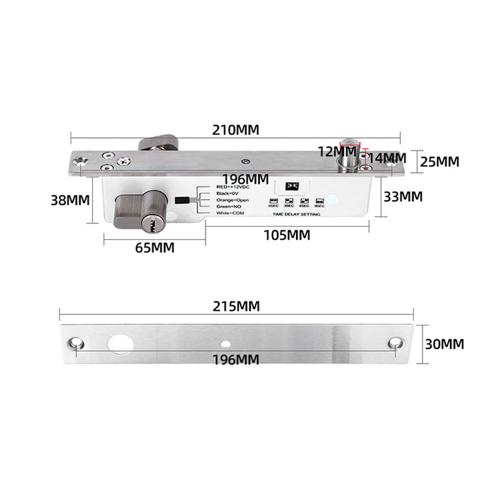 Perno de Embutir Eléctrico, Retardo Ajustable, Resistente a Altas Temperaturas, Resistente a los Golpes, Cerradura de Perno Eléctrico, Apariencia Exquisita para Puerta de Metal