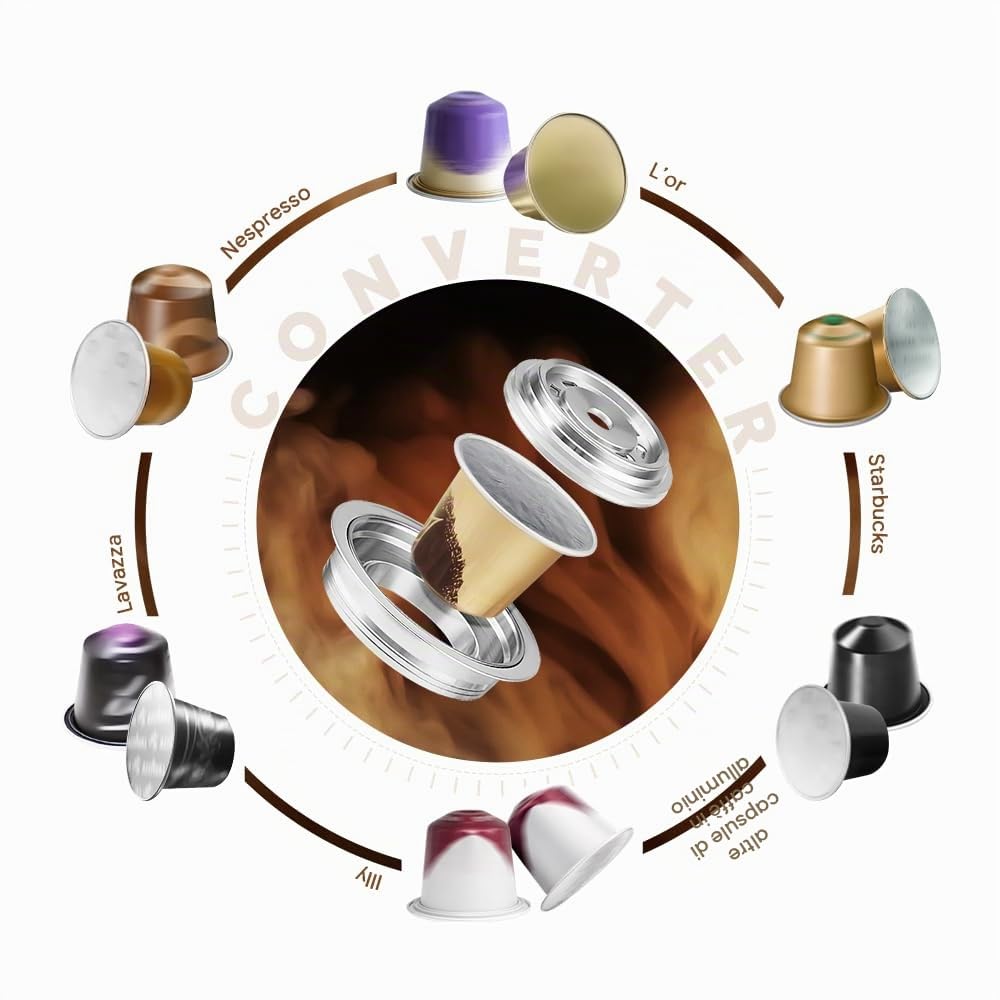 Adattatore per cialde di caffè riutilizzabile per Delonghi-ENV135, VertuoLine-GCA1, BENFUCHEN Supporto in acciaio inox per macchina Vertuo, preparazione del caffè al gusto originale Nespresso
