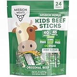 Mission Meats Kids Beef Sticks, 100% Grass Fed, Healthy Snacks for Kids, Zero Sugar, 4g Protein, 45 Calories Gluten & Nut Free, Individually Wrapped, Mini Sticks, 0.5oz (24ct Bag)