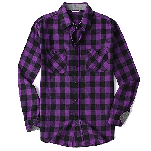 Samerm Flannel Shirt For Men Long Sleeve Casual Button-Down Regular Fit Plaid Flannel Shirts,Purple L #TOP15