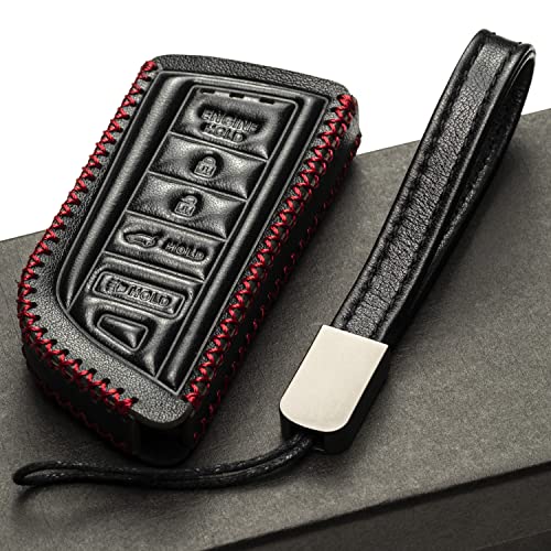 Image of Vitodeco Genuine Leather Smart Key Fob Case with Leather Key Strap Compatible for Acura MDX, RDX, ADX, TLX, INTEGRA - 5-Button, Black /Red (Pack of 2)