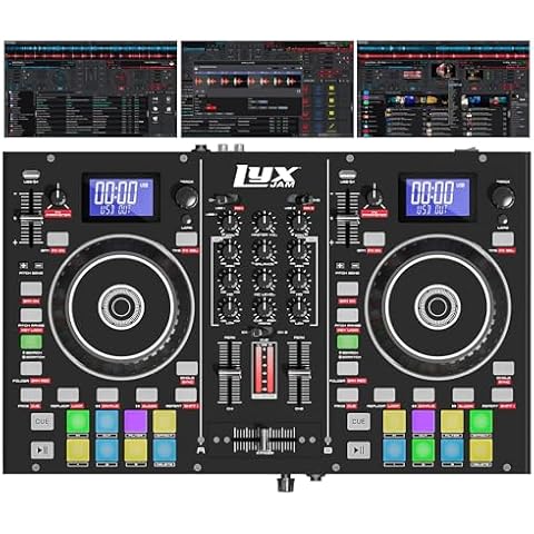 LyxJam 2-Deck Portable DJ Controller, Mixing Console with LCD Display | Manual Looping, USB, MIC Input, Record Output, 16 Performance Pads with Virtual DJ LE Software Included (Download) Cover