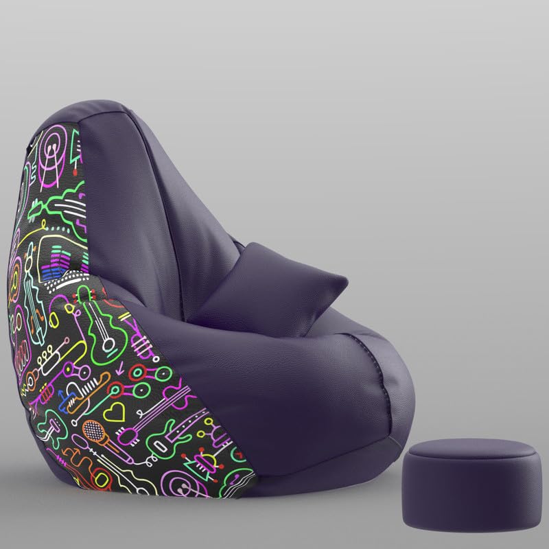 Image of Biggie Bean Bag Chair 6XL with Beans Filled-Pop Prints-Printed Designer Bags-Where Prints Meet Personality with Free Cushion & Footrest (Matching Color : Printed, Abstract Pattern 1003-Indigo 1)