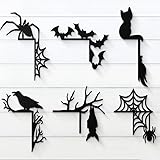 XLAQ 6 Pieces Halloween Door Corner Sign Decoration, Witch Spider Web Bat Pumpkin Wooden for Home Party Right Angle (A)