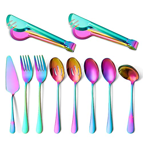 sdneNest Silverware Besteck-Set, 20-teiliges Set, Edelstahl, öffentliche Löffel, Gabeln, Sieb, Lebensmittel-Clips, Dessertspatel, Bestecksets, Steak-Clips, gängige Stücke, Regenbogenfarben, 4 Stück