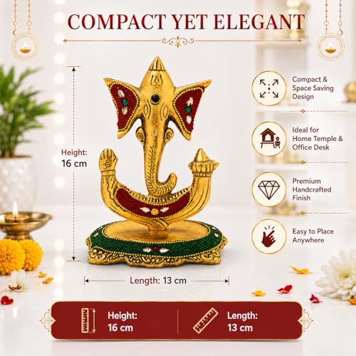 Image of Kalakriti Decorative Lord Trishul Ganesha Idol for Home Decor - Golden Metal Finish Ganpati Murti for Pooja Room, Office & Gift Purpose