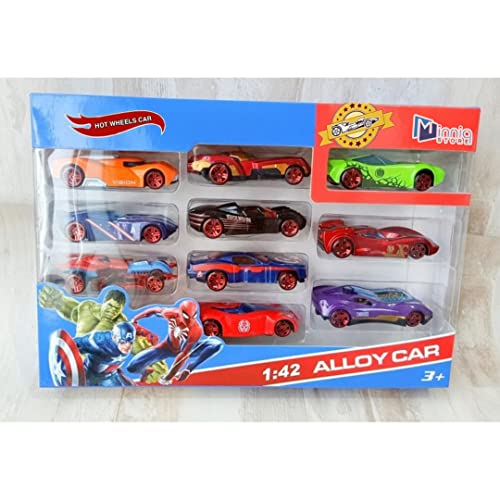 Image of Exclusive Collection of Play car Set 10 pcs Toy Vehichals Play Set Metal Die Cast Mini Racers Cars for Kids (Hot Wells 1:42 Alloy Play Set 10 pcs)