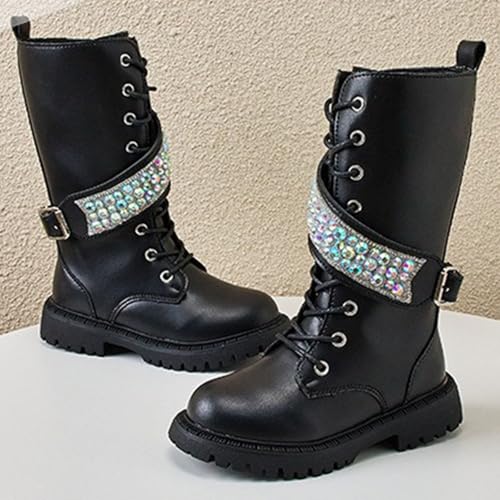 Toddler Girls Riding Boots Kids Glitter Mid Calf Leather Boots Non Slip Mid Calf Riding Shoes With Side Zipper2