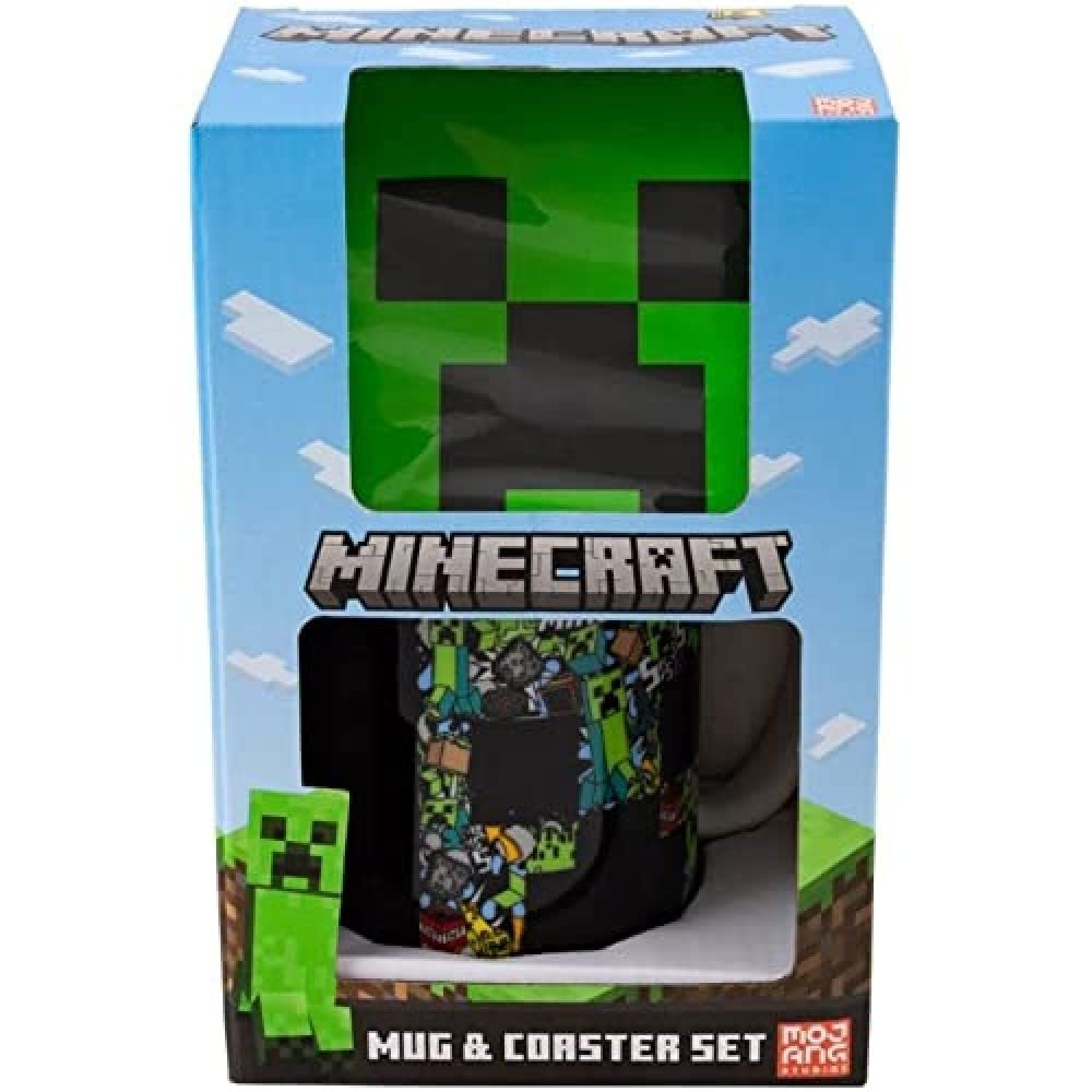 Minecraft Mug and Coaster Set | Hot & Cold Drinks | Home Or Office | Gift for Adult Kids | Unisex | Cup Holder | 312ML - Multi - Minecraft Creeper Funtage