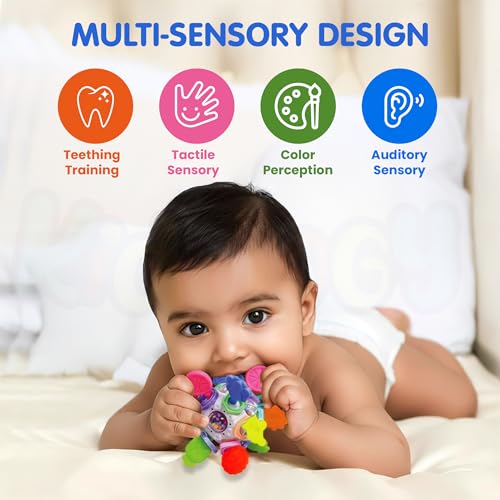 Image of Kidology Baby Teether Silicone Ball Toy for 6-12 Months Babies, Multiple Sensory Teething Ball, Infant Rattles Developmental Toys Gifts for 1 2 Year Old Boys Girls, teether Toys for Babies, Toddlers