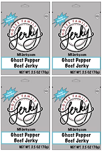 Moses Family Jerky, Ghost Pepper Beef Jerky (Pack of 4), 2.5 Ounce, Fresh, Sliced Meat