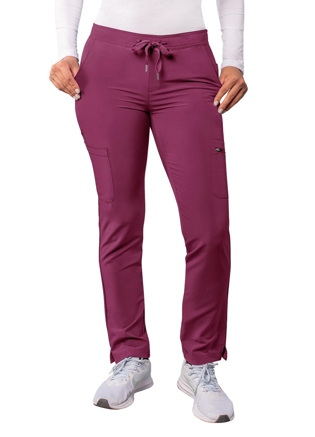 Adar Addition Scrubs for Women - Skinny Leg Cargo Drawstring Scrub Pants - A6104P - Wine - XS