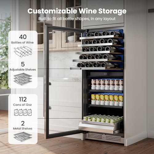 Image of Yeego 24 Inch Wine and Beverage Cooler, 112 Can 40 Bottle with Left-Hinged
