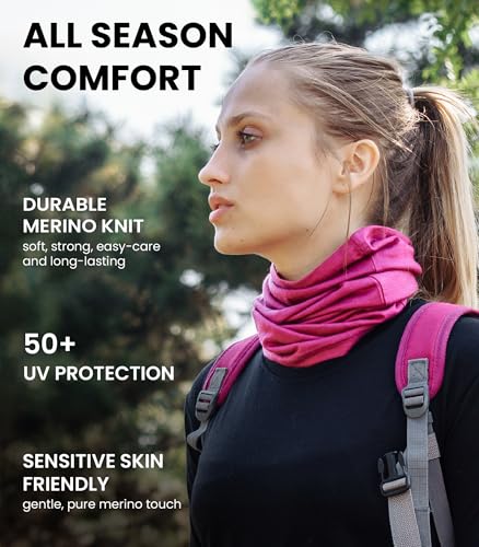Image of Merino Wool Sun & Wind-proof Neck Gaiter 17.5um - Breathable Multi-Use Face Covering - Neck Warmer & Ski Mask for Women, Men