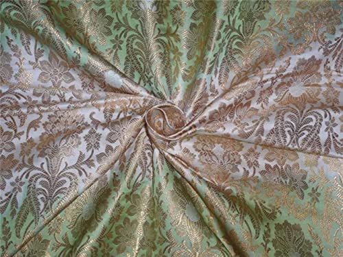 Brocart de soie vert pastel et ivoire, tissu jacquard lourd d'exception pour haute couture