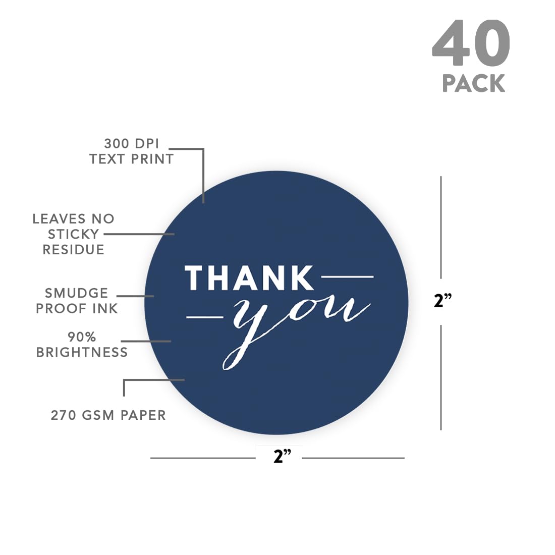 Andaz Press Lot de 40 étiquettes circulaires, style chic, remerciement, bleu marine