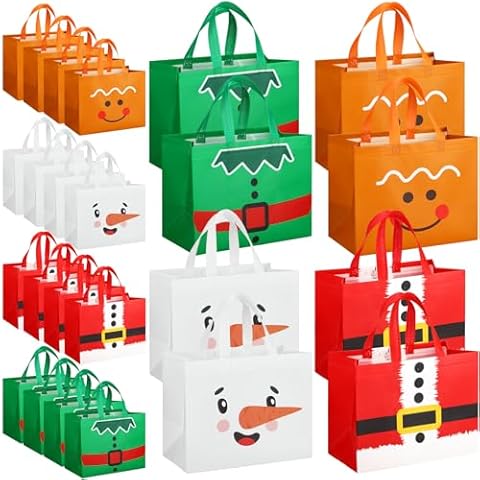 Abbylike 40 Pack Large Christmas Gift Bags 13 x 10 x 7 Inch Large Christmas Bags Bulk with Handle Xmas Non Woven Bags Reusable Tote Shopping Bags for Xmas Holiday Party Treat Gifts Wrapping Supplies Cover