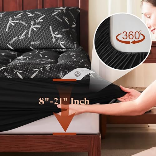 100% Waterproof Full Size Mattress Topper, Thick Pillow Top Mattress Pad,Up to 23 Inch Deep Pocket,Soft Breathable Mattress Pad for Back Pain, Protector Cover(Black)
