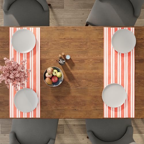 Image of Encasa XO Cotton Table Runner for 4 Seater | Size 13x36 in | Franca Orange Stripes - Machine Washable & Durable