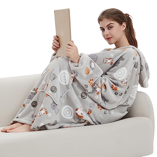 Image of ABENCA Wearable Blanket Hoodie Adult Oversized Sweatshirt Light Flannel Sherpa, Warm and Cozy, One Size Fits All.Animal