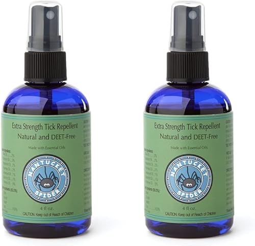 Nantucket Spider Aerosol repelente de garrapatas extra fuerte, paquete de 2 unidades, tamaño de viaje de 4 onzas, repelente natural de garrapatas