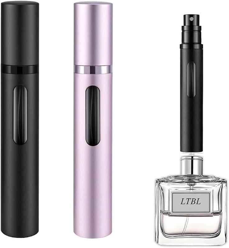 Frasco atomizador recarregável para perfume LTBL, 10 mL, preto e rosa-claro, pacote com 2