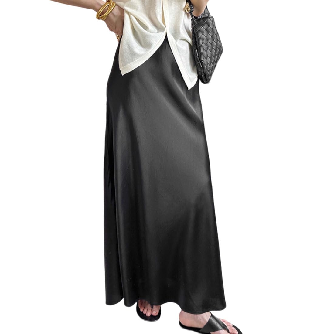 SYLK Jupe maxi noire 100% soie couleur S 8 10 poches UK utilitaire