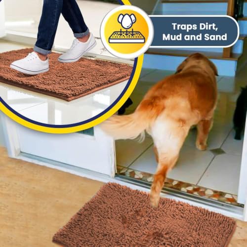 Image of Muddy Mat | Super Water Absorbent Door Mat Indoor, Microfiber Quick Dry Chenille Entryway Rug, Slip Resistant Front Door Mat, Indoor Mats for Entryway, Machine Washable Pet Rug, Peach 36 inch x 46 inch