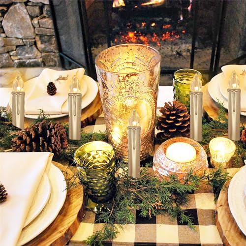 Image of Flameless LED Taper Candles with Clips, 4 inch Battery Operated Window Candles with Remote Timer Mini LED Chandelier Candlesticks for Home Decor Wedding Church Party & Tree Lighting,10 Pack,Gold