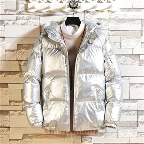 Men's Thicken Hooded Silver Jacket Bright Metallic Shiny Slim Fit Coat Male Padded Bomber Winter Hood Outwear2
