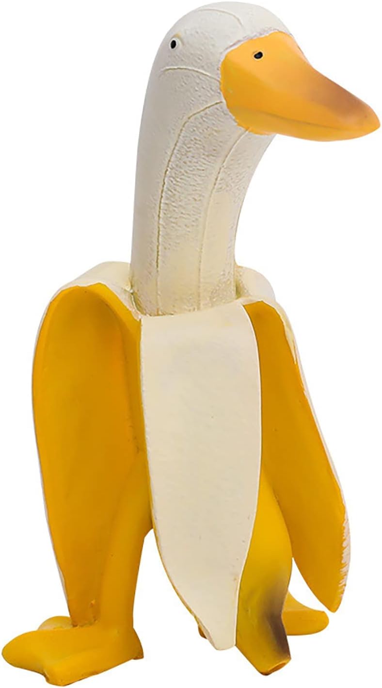 1 Pcs Banana Duck Statue Garden Ornament Art Banana Duck Sculpture Funny Creative Resin Peeled Yellow White Banana Duck Statue Figurine for Indoor Outdoor Garden Yard Lawn Home Office Decorations