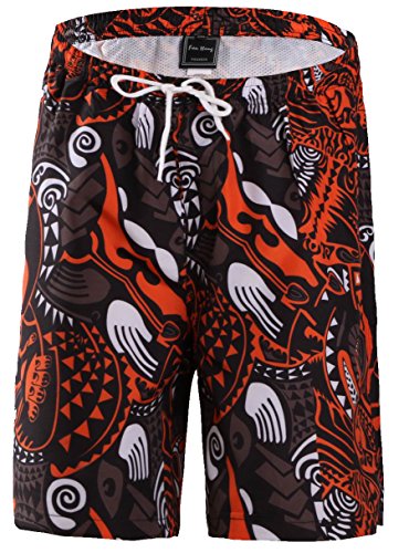 FANHANG Boys Girls UPF 50+ Active Printed Quick Dry Swim and Workout Board Beach Short (10 Years, Red(B007))