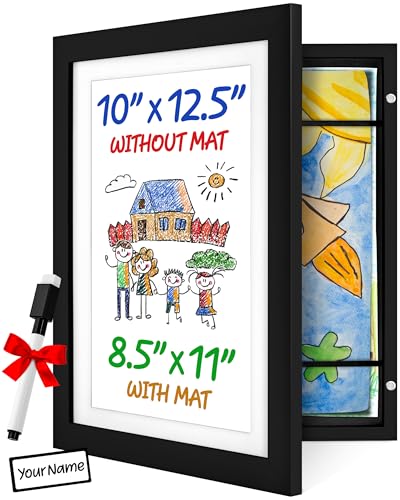 JOYSPECTIVE® Kids Artwork Frames Changeable | No-Drill Frame for Kids Drawings Display & Storage Crafts | Holds 130+ Children Art Projects | Easy & Quick-Swap Changeable Display Frame for Kids Artwork [Black]